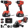 TEENO 20V Kit di 3 utensili elettrici avvitatore a impatto a batteria senza spazzole, trapano a percussione, smerigliatrice angolare senza spazzole, Batterie 2x 3,0 Ah