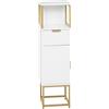 Mobile Colonna Bagno Con Cassetto, Armadietto E Ripiano In Legno E Metallo, 30x30x105cm, Bianco