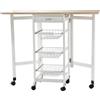 Carrello Portavivande Pieghevole A 6 Ruote Con 3 Cestini, Cassetto E 2 Ribalte, Carrellino Per Cucina In Mdf E Metallo, 37x37x77.5 Cm, Bianco E Legno
