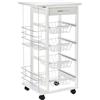 Carrello Da Cucina Salvaspazio In Legno Bianco, Portavivande Con 1 Piano Di Lavoro 1 Cassetto E 4 Cestelli Metallici, 47x37x83cm