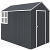 Outsunny Casetta da Giardino Porta Attrezzi in Acciaio Zincato e PP, Capanno da Esterno con 4 Prese d'Aria e Finestra, 259x171x222 cm, Grigia e Bianca