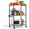 VEVOR Carrello da Cucina 3 Ripiani, Carrello di Servizio da Cucina Portaoggetti Carico da 55 kg con Ruote 8 Ganci Ripiani in Metallo, 602 x 402 x 902 mm, Portaspezie Microonde Utensili Portaoggetti