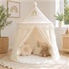 LIONHERZ® IL ORIGINALE Tenda da gioco per bambini, traspirante in cotone e canapa | Castello delle fiabe con aste in fibra di vetro, tasca, tappetino e decorazioni | stabile Tipi per ragazzi e ragazze