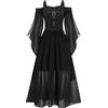 RUNQHUI Bambina Ragazza Vestito Medievale Maniche Svasate Costume Rinascimentale Medievale Abito per Halloween Carnevale 5-16 Anni, Nero , 15-16 anni