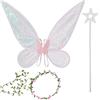 TZQFROCE Costume da Ali da Fata Ali da Fata Costume da Fata da Donna Ali da Farfalla da Donna Ali da Elfo con Ghirlanda di Fiori Bacchetta Magica per Bambini Ragazze Principessa Festa Cosplay - Rosa