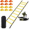 GOMETY Accessori per allenamento calcio, scala di coordinazione 6 m, 12 cappelli, calcio e corda per saltare, set da allenamento con borsa per il trasporto, regalo per bambini e adulti