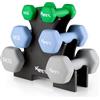KM KM Fit KM-Fit Set manubri 18 kg con supporto | Manubri in neoprene 1-5 kg | Impugnatura ergonomica in ghisa antiscivolo | Antirotolamento | Fitness & allenamento forza a casa
