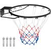 COSTWAY Canestro da Basket a Parete, Anello da Pallacanestro da Muro per Bambini e Adulti con Rete Antipioggia, Cerchio Universale da Basket per Interni ed Esterni (58 x 45 cm,Nero)
