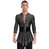 RUNQHUI Uomo Top Camicia Danza Latina Salsa Rumba Cha Strass Tunica Manica Lunga, Nero , L