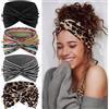 Tumurup Fascia Capelli Donna 4 Pcs Cerchietto Capelli Donna - 7'' Fasce per Capelli Elastici Turbante per Yoga, Fitness & Skincare -Larga Sport Headband Accessorio Capelli(Marrone leopardo)