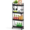 FoiiLiio Carrello Portaoggetti a 4 Livelli,Scaffale da Cucina Mobile,Carrello Bagno Salvaspazio,Carrellino Cucina Salvaspazio a Ruote,Carrello con Ruote per Ufficio,Bagno,Nero,38.8 x 12.5 x 90.7 cm