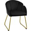 Yaheetech Poltroncina Camera da Letto Salotto Poltrona Soggiorno Imbottita Alta Moderna Ergonomica in Velluto con Schienale Circolare Braccioli Gambe in Metallo Portata 136 kg Nero