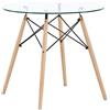 H.J WeDoo Tavolo da Pranzo Rotondo di Vetro, Tavolo da Cucina in Stile Scandinavo con 4 Gambe in Legno di faggio, Stile Nordico, 80 x 75 cm