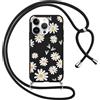 Votvloay Cover Cordino per iPhone 16 Pro Max 6,9, Collana Corda Tracolla Laccio Custodia con Aesthetic Disegni Fiori Cuore, Silicone Sottile TPU Antiurto Protettiva Case per iPhone 16 Pro Max, Nero