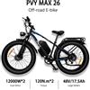 PVY Bicicletta Elettrica per Adulti PVY MAX 26 con Doppio Motore 1200W*2, Bici Elettrica Fuoristrada per Tutti i Terreni, Batteria 48V25AH, Ruote Fat 26*4.0''