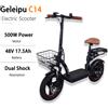GELEIPU Monopattino Elettrico per Adulti con Sedile, 500W 48V 17.5Ah, Batteria Rimovibile, Ruote 14*2.5 Pollici, Originale di Fabbrica, Pieghevole a Due Ruote