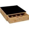 Generico Cassettiera Porta Cialde e Capsule Caffè - Organizer in Legno e Cassetto Salvaspazio, Supporto Macchina Caffè, Tisane Tè Coffee Station per Cucina Ufficio B&B (Legno con Ripiano Vetro Nero)