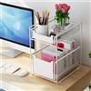 LANTUS Cassetto portaoggetti a 2 ripiani per cucina e bagno, cestello scorrevole in metallo, cestino portaoggetti estraibile per la casa e l'ufficio, rivestimento,Bianco-2PC