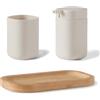 Inbagno Set Accessori Bagno 3 Pezzi Taki Crema Con Vassoio In Bambù, Dispenser E Portaspazzolino In Plastica Con Finitura Opaca