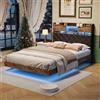 HYNHXBP Letto Matrimoniale 160x200 cm con Spazio Contenitore, testiera Regolabile con LED RGB e Porte USB/Type-C, Robusta Struttura in Metallo e Gambe nascoste