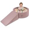 KiddyMoon Area Giochi in Schiuma con Piscina di Palline 90x30cm e Rampa 100 Palline 7cm per Neonati e Bambini - Erica: Beige Pastello Giallo Pastello Bianco Menta Rosa Cipria