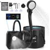 Thalyrnn Doccia Portatile da Campeggio, 6000mAh Pompa Doccia da Esterno con 4 Illuminazione, IPX8, 5 Spruzzo, Kit Pompa Doccia con Secchio Pieghevole 20L per Spiaggia, Trekking, Animali, Auto