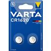 VARTA CR 1620, 6620101402, Batteria Litio a Bottone, Piatta, Specialistica, 3 Volts, Diametro 16mm, Altezza 2mm, confezione 2 pile