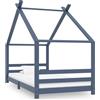 vidaXL Struttura letto per bambini in pino massiccio grigio 90x200 cm