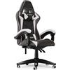 Bigzzia Sedia da gioco ergonomica - Sedie da gioco con cuscino lombare + poggiatesta Sedia da gioco Sedia da ufficio regolabile in altezza Sedia da computer per adulti ragazza ragazzo - Nero e bianco