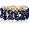 EVER FAITH Cristalli Strass Art Deco Bigiotteria Irregolare Ovale Goccia Prom Bracciale Elastico per Donna Navy Blu Oro-Fondo