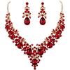 EVER FAITH Parure Gioielli Donna Cristallo Sposa Banchetto Floreale Foglia Goccia Collana Orecchini Set