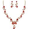 Clearine Matrimonio Gioielli Set Foglia Cluster Fiore Cristalli Ciondolo Collana Orecchini pendenti per Sposa Rosso Colore Oro-fondo