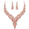 Clearine Matrimonio Sposa Jewellery Set Goccia Strass Cluster Statement Collana Orecchini Pendenti Costume for Women Pesca Rosa-Oro-Fondo