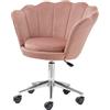 Baroni Home Poltrona Imbottita con Schienale a Conchiglia in Velluto Rosa Cipria con Ruote Argento, Sedia con Ruote da Scrivania, Altezza Regolabile, Super Confortevole 69x71x84 cm
