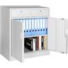 STAKMANN Armadio in Metallo da Arredo Ufficio con 2 Chiavi e Serratura, Armadietto Grigio Ideale per Garage, Casa, Lavoro, Mobile Archiviazione Faldoni, Archivio Studio Porta Documenti (2 Ante / 2 Cassetti)