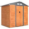 Outsunny Casetta da Giardino 2.68m² in Acciaio Zincato con Fori di Drenaggio Prese d'Aria, Capanno Porta Attrezzi con Tetto Inclinato, Doppie Porte Scorrevoli Bloccabili, Design Effetto Legno, Marrone
