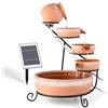 blumfeldt Empoli Full Relax - Fontana a Funzionamento Solare, Fontana a Cascata da Giardino, Pannello Solare 2Watt, Portata 200 L/h, Pompa Circolazione, Vasi in Terracotta, LED, Color Marrone