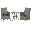 Outsunny Set Giardino Esterno 3 Pezzi in Rattan PE e Acciaio, Set 2 Sedie con Cuscini Lavabili, Braccioli, Tavolino da Caffè con Piano in Vetro, Salotto da Giardino Balcone Patio Cortile, Grigio