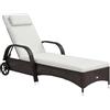 Outsunny Lettino Prendisole da Giardino con Ruote, Sedia a Sdraio per Spiaggia con Altezza Regolabile in Rattan, Marrone e Crema, 200x73x103cm
