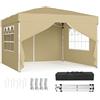 SONGMICS Gazebo, Tendone Pieghevole, Protezione Solare, Resistente alla Pioggia Leggera, Portatile, con Pareti Laterali, per Cortile, Giardino, Mercato, 3 x 3 m, Beige GCT104LZ01