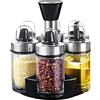 XWBLDBDFC Set di 6 bottiglie per olio e aceto, sale e pepe, rotazione a 360 gradi, in acciaio inox resistente e vetro