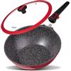 STONELINE Imagination PLUS Wok 30 cm, Manico Removibile, Coperchio, Padella Grande a Bordi Alti, Rivestimento Antiaderente con Vere Particelle di Pietra, a Induzione, Tutti i Piani Cottura, Rosso