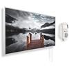 KÖNIGHAUS Riscaldatore a infrarossi Könighaus - 450 Watt + termostato smart e APP Könighaus - una stufetta elettrica a basso consumo - Cornice bianca (08. Passerella sul lago di montagna)