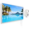 KÖNIGHAUS Riscaldatore a infrarossi Könighaus - 450 Watt + termostato smart e APP Könighaus - una stufetta elettrica a basso consumo - Cornice bianca (01. Isola di Bora Bora)