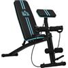 HOMCOM Panca Palestra Pieghevole, Panca Addominali Multifunzione Inclinabile con Schienale Regolabile a 7 Livelli, Macchina Leg Extension, Cuscinetto, Banda di Resistenza, per Allenamento Casa, Blu