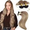Moresoo Extension Capelli Veri Cheratina Balayage Extension Cheratina Shatush Marrone Chiaro a Biondo Medio con Marrone Chiaro #8/22/8 50 cm 50g 50 Ciocche