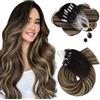 Moresoo Extension Microring Capelli Veri Balayage Nero Naturale a Marrone con Biondo Cavamello Remy Extension Capelli Veri Anellini 50 Ciocche #1B/3/27 35 cm 50g