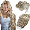 Moresoo Extension Microring Capelli Veri Biondo Meche Invisibili Extension Capelli Veri Microring Marrone Chiaro con Biondo Platino #P9A/60 35 cm 50g 50 Ciocche