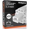 Eurocali Canalina Passacavi 15x10 mm in plastica bianca con coperchio Lunghezza 2 metri - Pacco da 10 Canaline (20m)