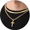 Esmoly Crocifisso Collana Uomo Argento Oro Nero Collana Croce 316L Acciaio Inossidabile Catena Cubana Serpente Catena Doppia Catena Regalo Uomo (Oro 16+18 Inches)